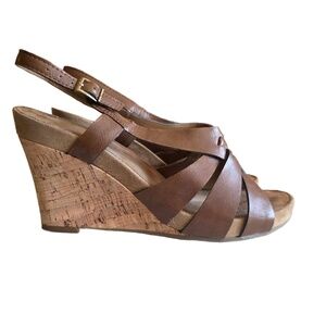 Aerosoles Wedge Sandals Women's‎ 10 Brown Cork Criss Cross Adjustable Strap